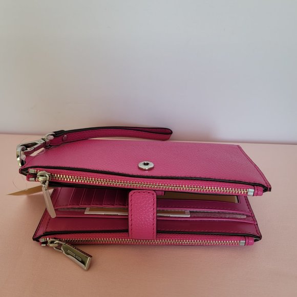 MICHAEL KORS Jet Set Double Zip Pebbled Leather Wristlet- Cerise 🎈$114.⭐ - Picture 8 of 16